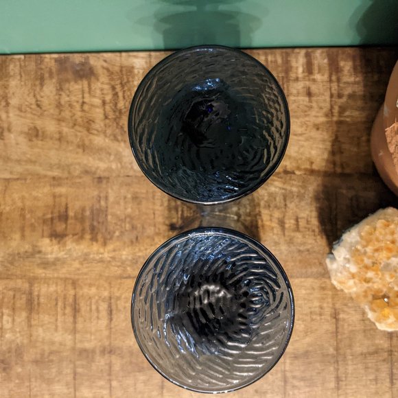 Vintage Cobalt Blue Octagonal Textured Goblets - Set of Two, Libbey Glass - Picture 3 of 5